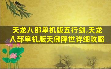天龙八部单机版五行剑,天龙八部单机版天佛降世详细攻略