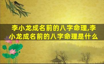 李小龙成名前的八字命理,李小龙成名前的八字命理是什么