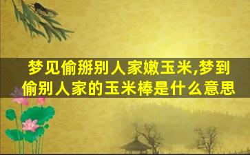 梦见偷掰别人家嫩玉米,梦到偷别人家的玉米棒是什么意思