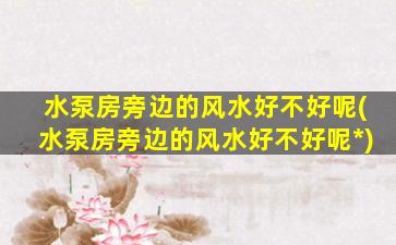 水泵房旁边的风水好不好呢(水泵房旁边的风水好不好呢*
)