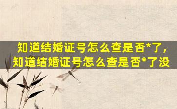 知道结婚证号怎么查是否*
了,知道结婚证号怎么查是否*
了没