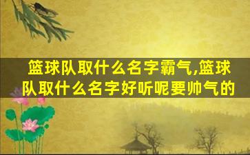 篮球队取什么名字霸气,篮球队取什么名字好听呢要帅气的